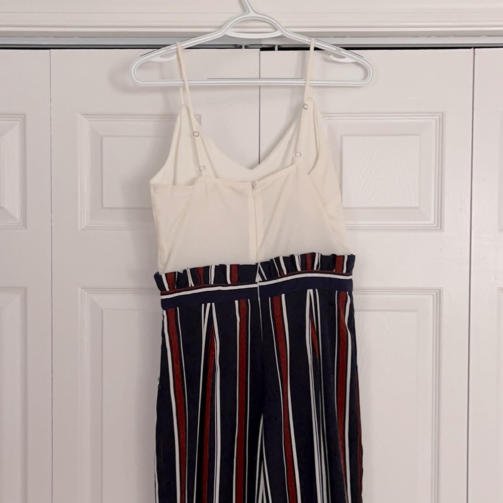 Vertical Striped Waist Paper Bag Jumpsuit Gem